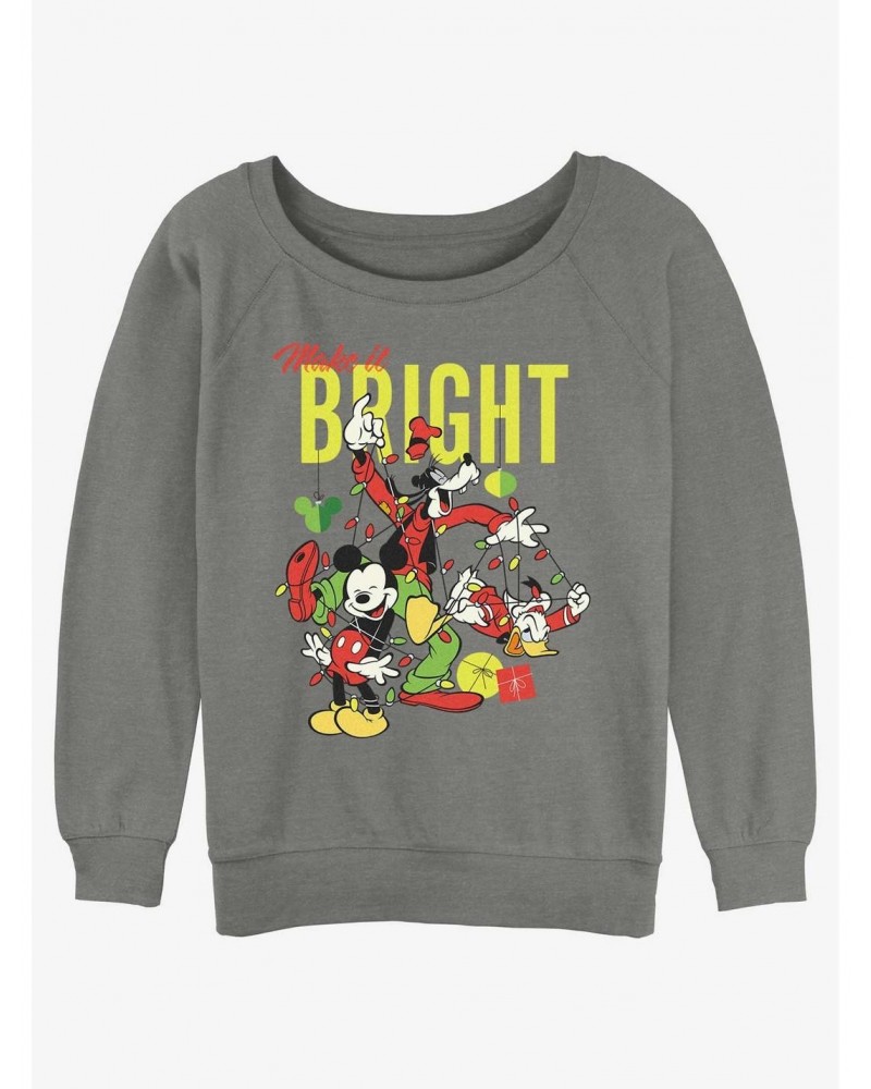 Disney Mickey Mouse Bright Christmas Mickey, Goofy, and Donald Girls Slouchy Sweatshirt $13.28 Sweatshirts