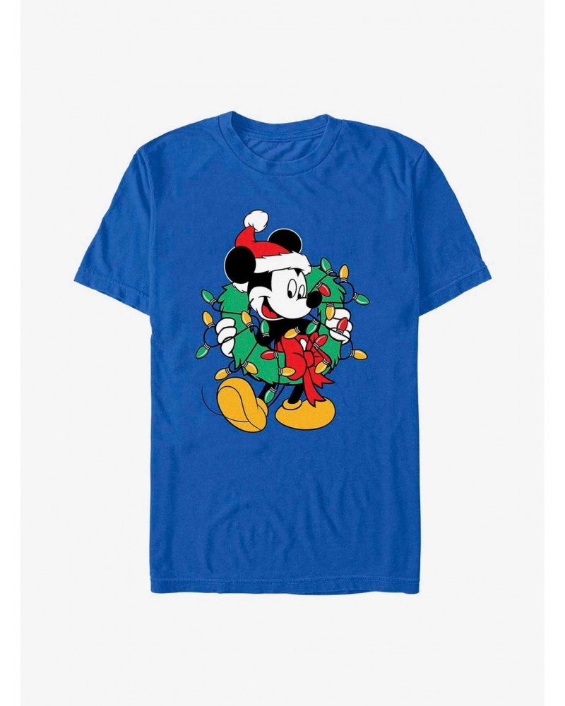 Disney Mickey Mouse Mickey Santa Wreath Lights T-Shirt $6.50 T-Shirts