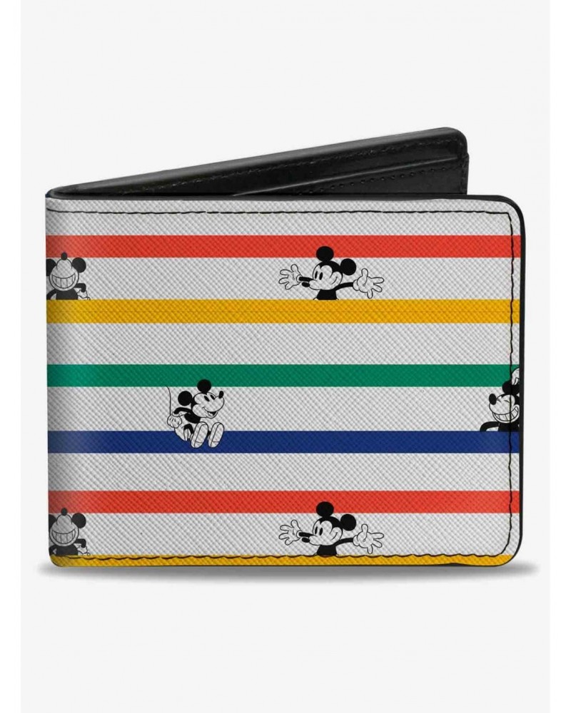 Disney Mickey Mouse Poses Stripes Bifold Wallet $6.90 Wallets