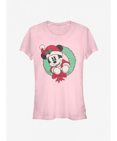 Disney Mickey Mouse Vintage Christmas Wreath Classic Girls T-Shirt $7.97 T-Shirts