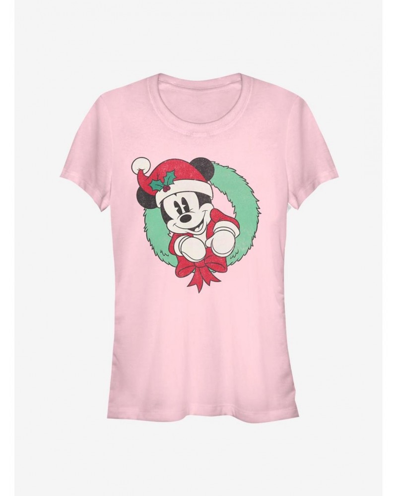 Disney Mickey Mouse Vintage Christmas Wreath Classic Girls T-Shirt $7.97 T-Shirts