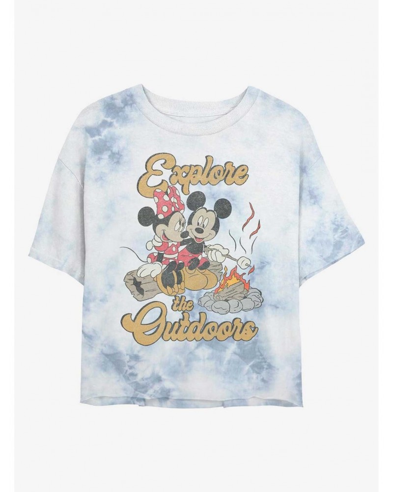 Disney Mickey Mouse Outdoors Campfire Tie-Dye Girls Crop T-Shirt $8.09 T-Shirts