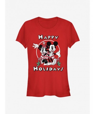 Disney Mickey Mouse And Minnie Mouse Happy Holidays Classic Girls T-Shirt $8.17 T-Shirts