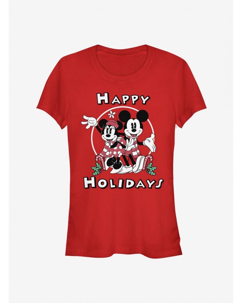 Disney Mickey Mouse And Minnie Mouse Happy Holidays Classic Girls T-Shirt $8.17 T-Shirts