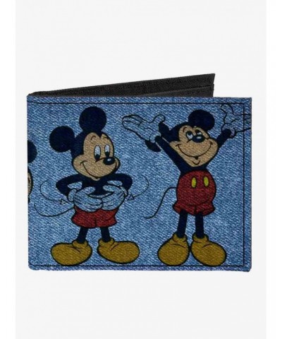 Disney Mickey Mouse 4 Mousercise Poses Denim Canvas Bifold Wallet $6.48 Wallets