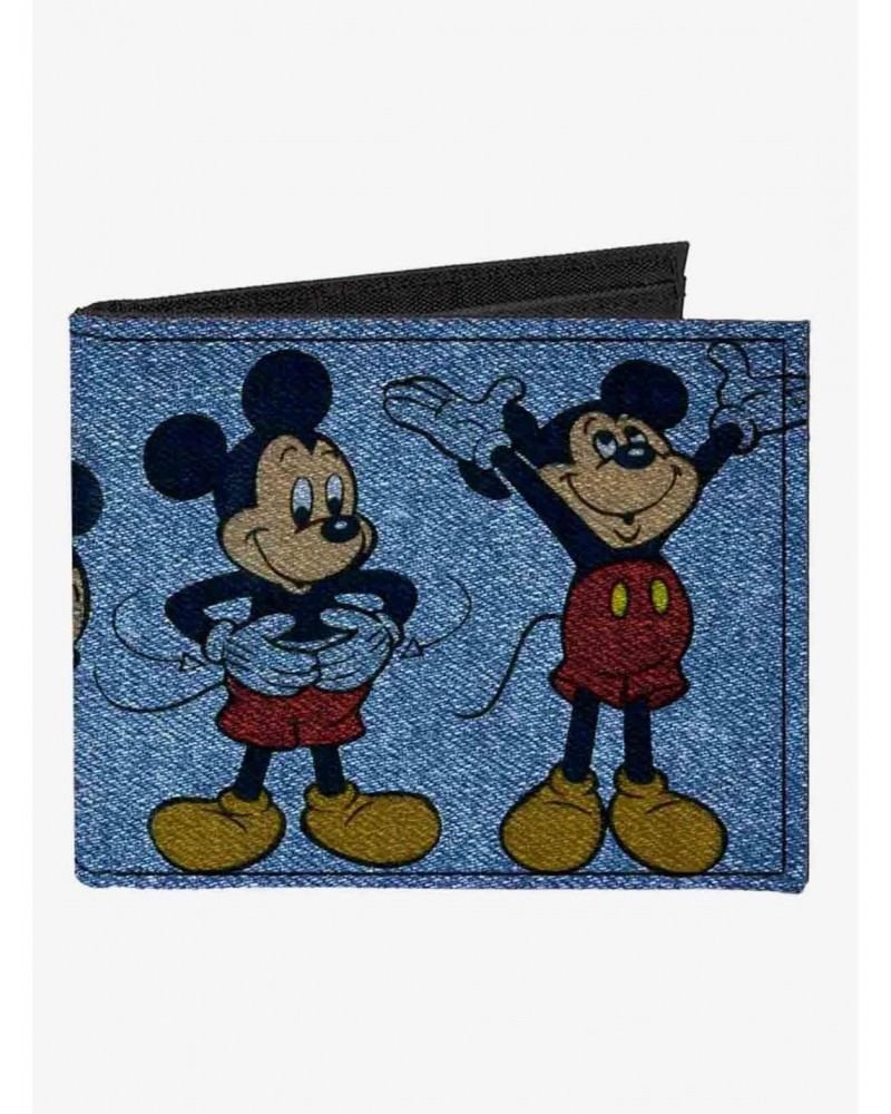 Disney Mickey Mouse 4 Mousercise Poses Denim Canvas Bifold Wallet $6.48 Wallets