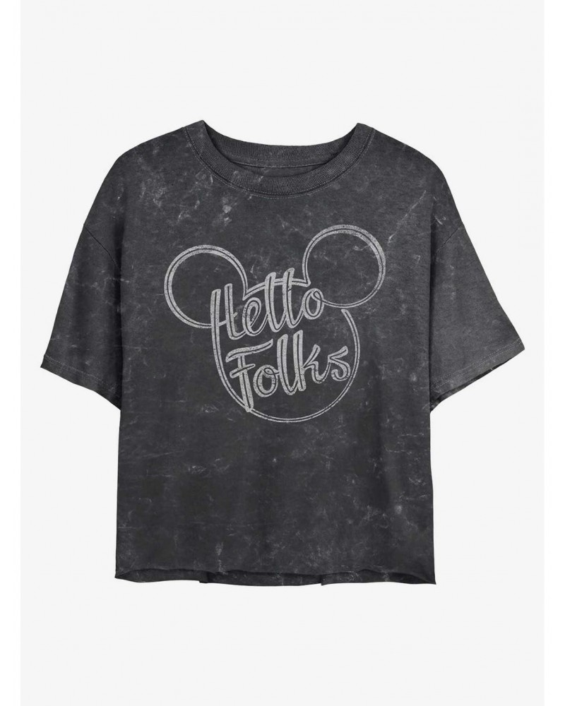 Disney Mickey Mouse Hello Folks Mineral Wash Crop Girls T-Shirt $8.32 T-Shirts