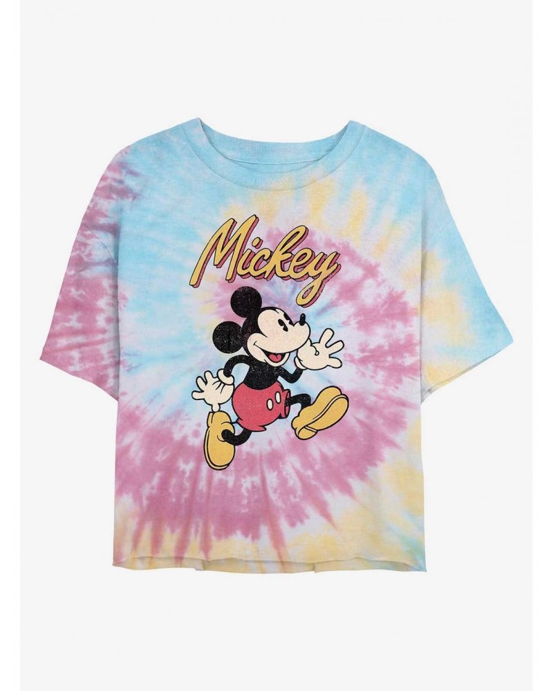 Disney Mickey Mouse Vintage Mickey Tie Dye Crop Girls T-Shirt $8.39 T-Shirts