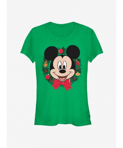 Disney Mickey Mouse Face Holiday Wreath Classic Girls T-Shirt $7.77 T-Shirts