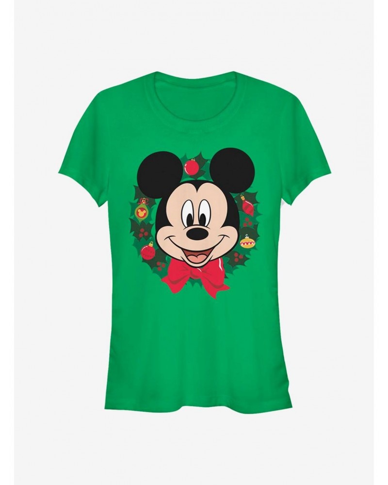 Disney Mickey Mouse Face Holiday Wreath Classic Girls T-Shirt $7.77 T-Shirts