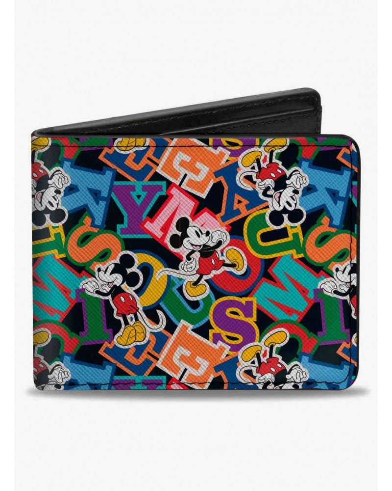 Disney Mickey Mouse Poses and Letters Collage Bifold Wallet $10.45 Wallets