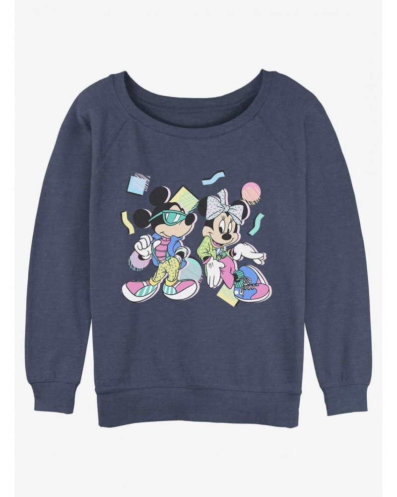 Disney Mickey Mouse 80's Couple Girls Slouchy Sweatshirt $14.76 Sweatshirts