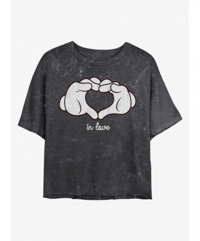 Disney Mickey Mouse Glove Heart Mineral Wash Crop Girls T-Shirt $8.55 T-Shirts