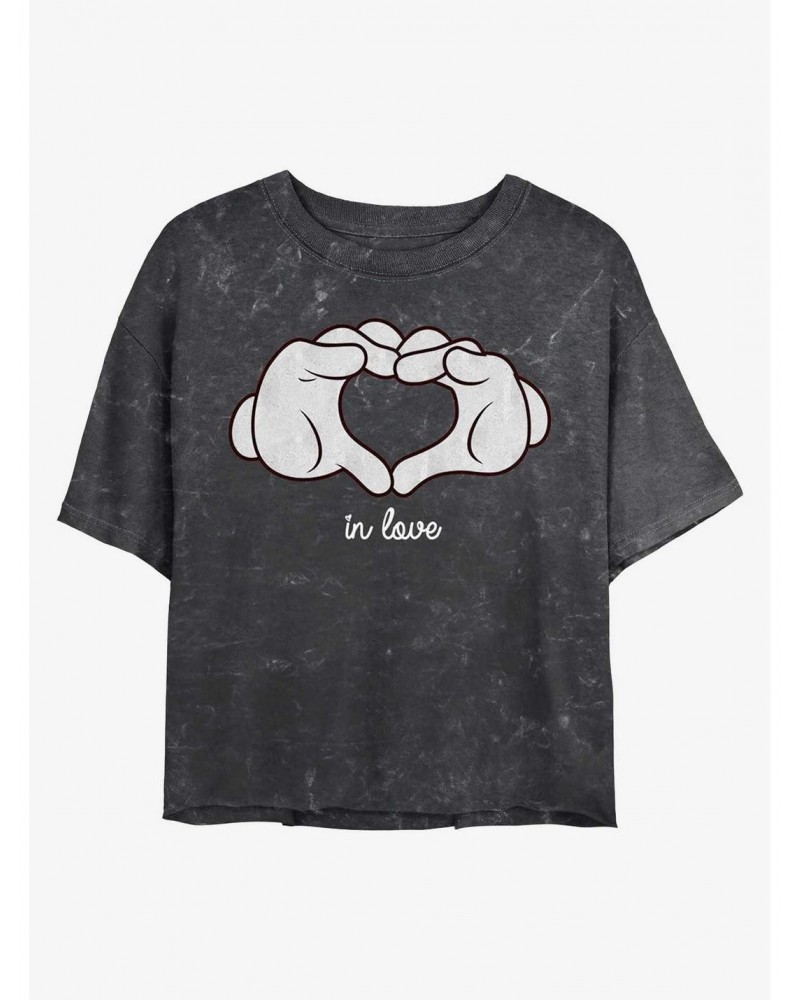 Disney Mickey Mouse Glove Heart Mineral Wash Crop Girls T-Shirt $8.55 T-Shirts