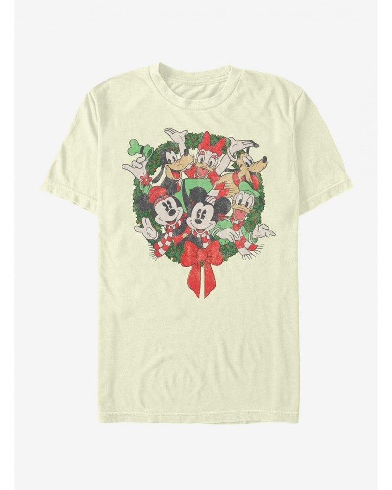 Disney Mickey Mouse Holiday Mickey Friends Wreath T-Shirt $7.84 T-Shirts