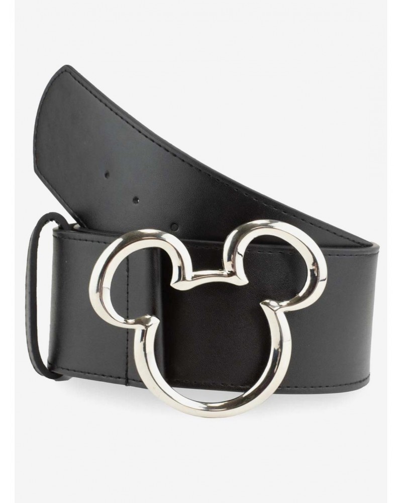 Disney Mickey Mouse Ears Silver Buckle Vegan Leather Belt $8.74 Belts