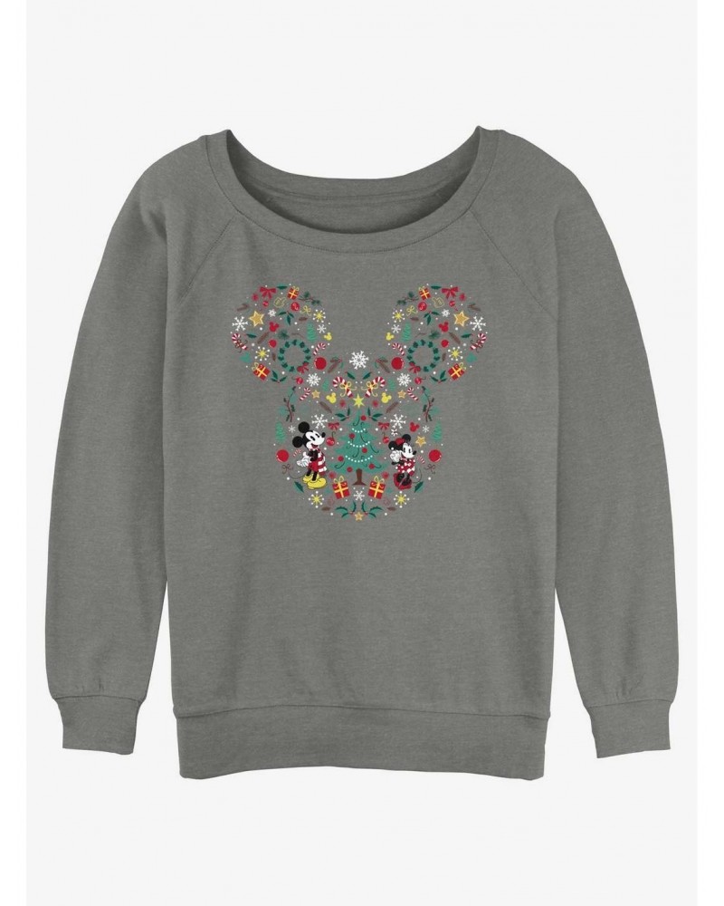 Disney Mickey Mouse Holiday Icon Ear Fill Girls Slouchy Sweatshirt $14.46 Sweatshirts