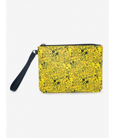 Disney Mickey Mouse Mickey Mouse Icon Doodles All Over Yellows Black Single Pocket Wristlet $8.51 Wristlets