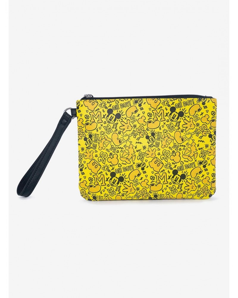 Disney Mickey Mouse Mickey Mouse Icon Doodles All Over Yellows Black Single Pocket Wristlet $8.51 Wristlets