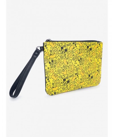 Disney Mickey Mouse Mickey Mouse Icon Doodles All Over Yellows Black Single Pocket Wristlet $8.51 Wristlets