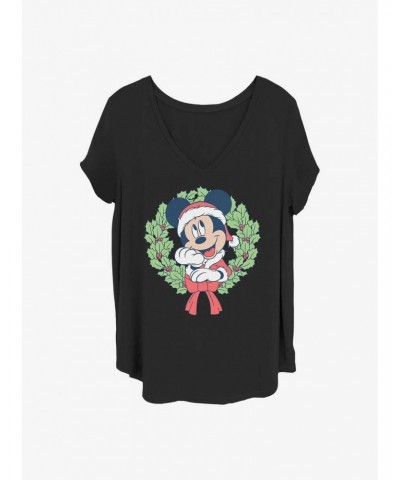 Disney Mickey Mouse Mickey Christmas Wreath Girls T-Shirt Plus Size $8.55 T-Shirts