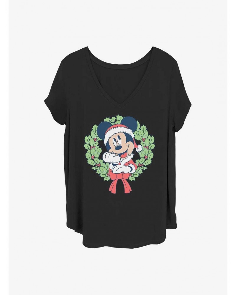 Disney Mickey Mouse Mickey Christmas Wreath Girls T-Shirt Plus Size $8.55 T-Shirts