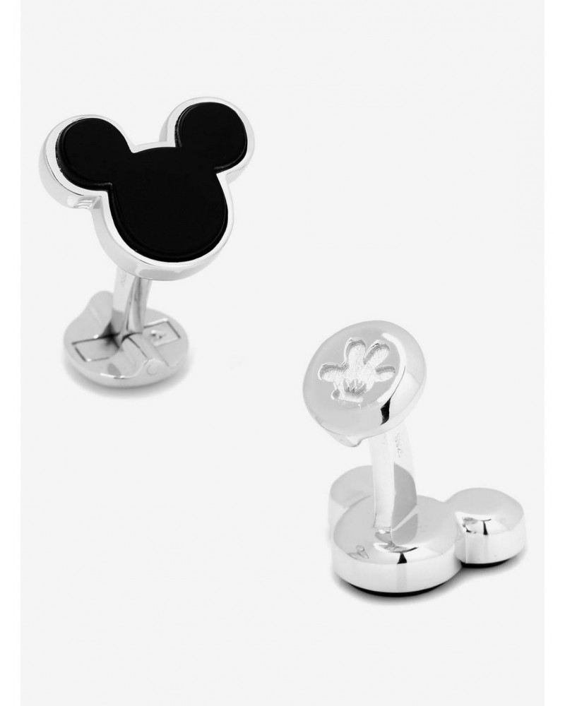 Disney Sterling Silver and Onyx Mickey Mouse Cufflinks $126.45 Cufflinks