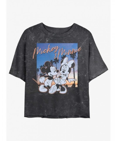 Disney Mickey Mouse California Sunset Mineral Wash Girls Crop T-Shirt $9.94 T-Shirts