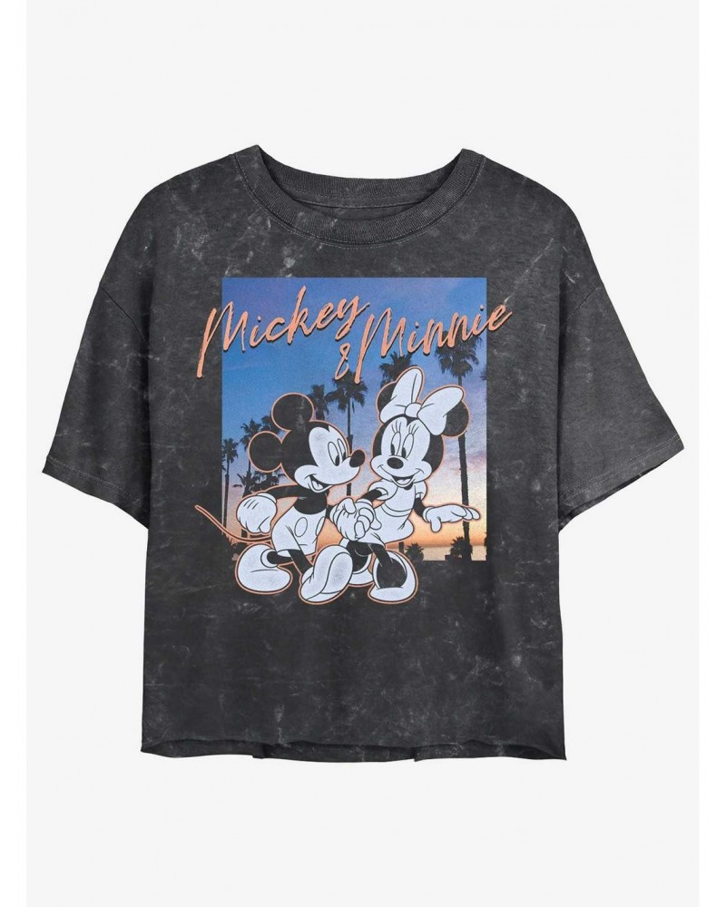 Disney Mickey Mouse California Sunset Mineral Wash Girls Crop T-Shirt $9.94 T-Shirts