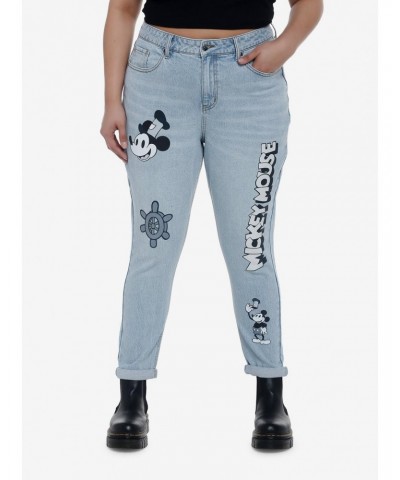 Disney Mickey Mouse Steamboat Willie Mom Jeans Plus Size $15.81 Jeans