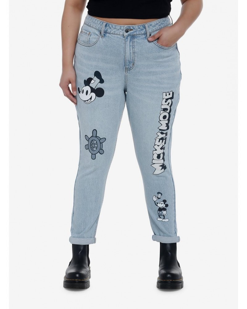 Disney Mickey Mouse Steamboat Willie Mom Jeans Plus Size $15.81 Jeans