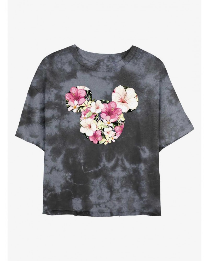 Disney Mickey Mouse Tropical Ears Tie-Dye Girls Crop T-Shirt $8.55 T-Shirts