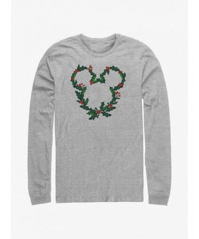 Disney Mickey Mouse Mistletoe Wreath Ears Long-Sleeve T-Shirt $11.32 T-Shirts